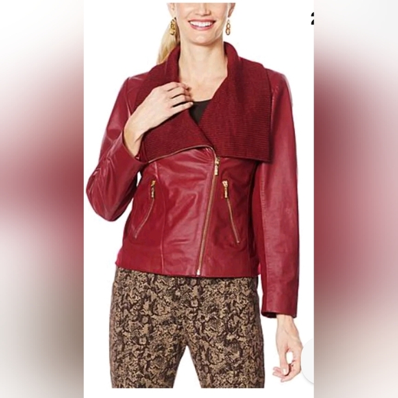 IMAN Burgundy Red Leather Jacket Plus Size 1X - Picture 4 of 11